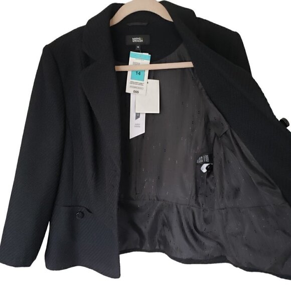 NWT Marks & Spencer Black Wool Blend Tweed Suit Blazer - Picture 7 of 11